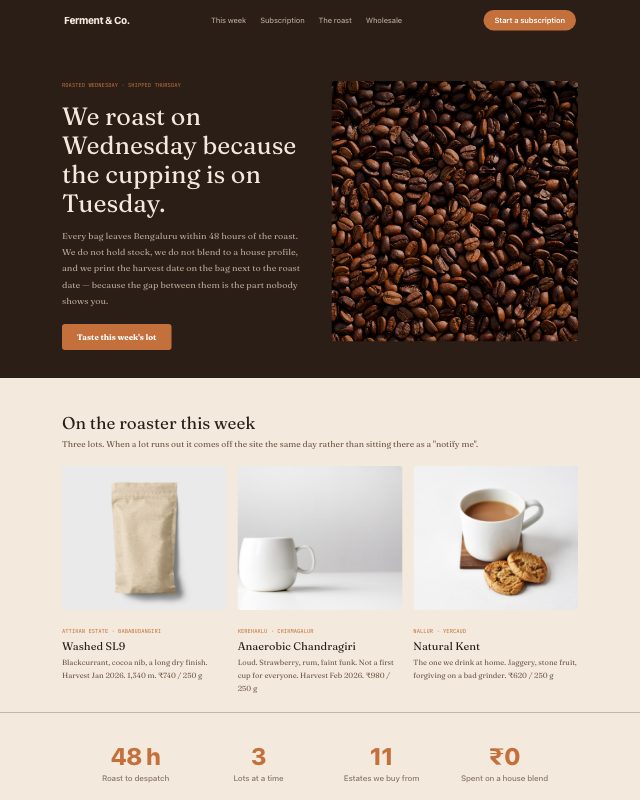 Coffee Roastery landing page template — preview