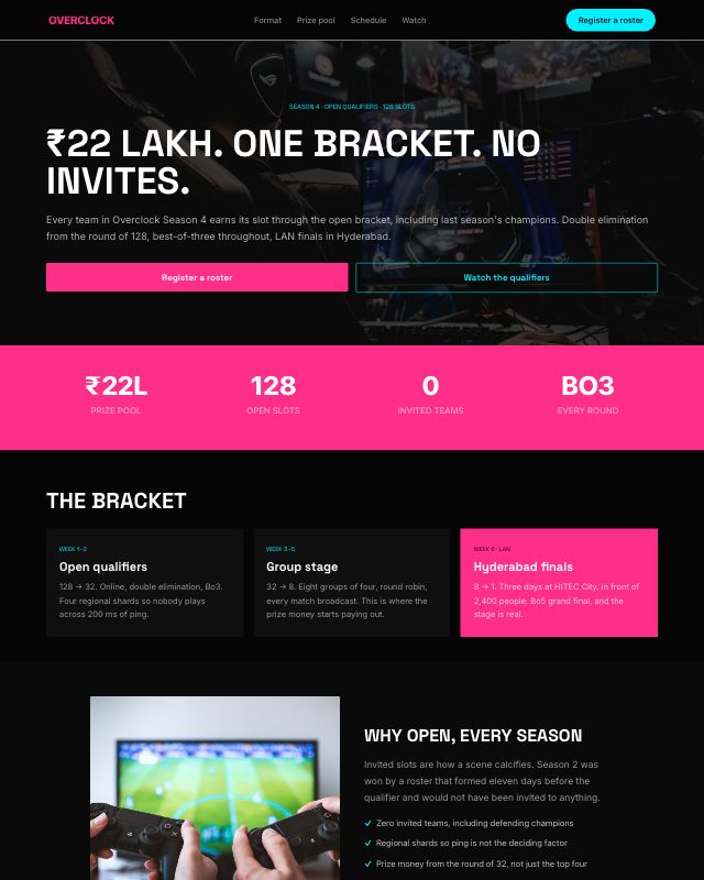 Esports Tournament landing page template — preview