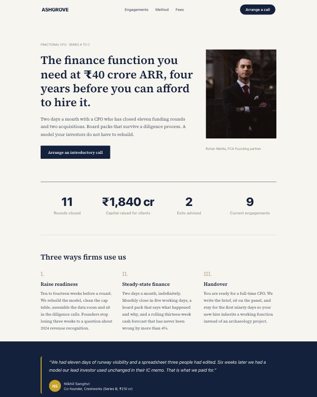 Fractional CFO Services landing page template — preview