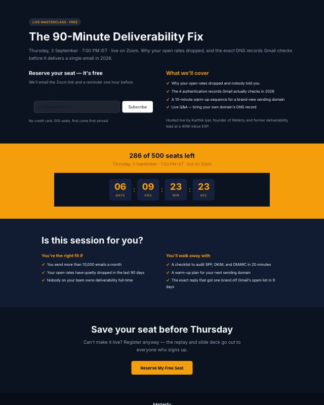 Free Live Workshop landing page template — preview