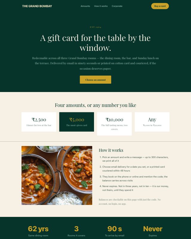 Restaurant Gift Card landing page template — preview