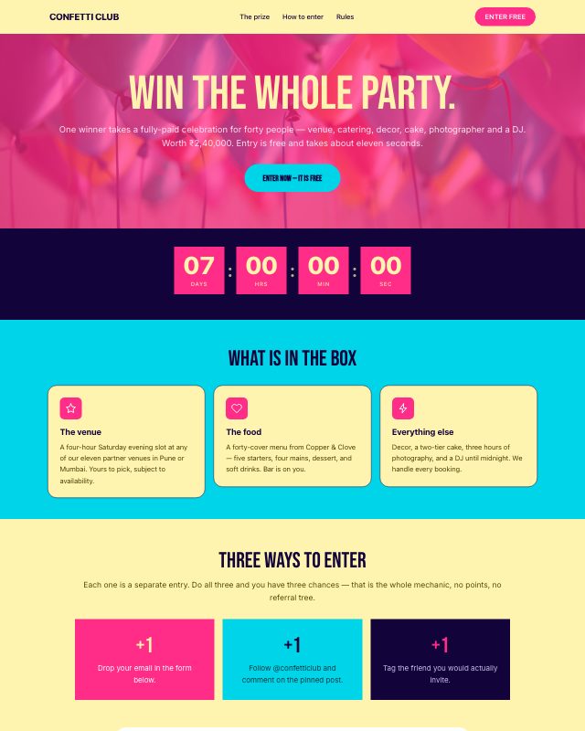 Giveaway & Contest landing page template — preview