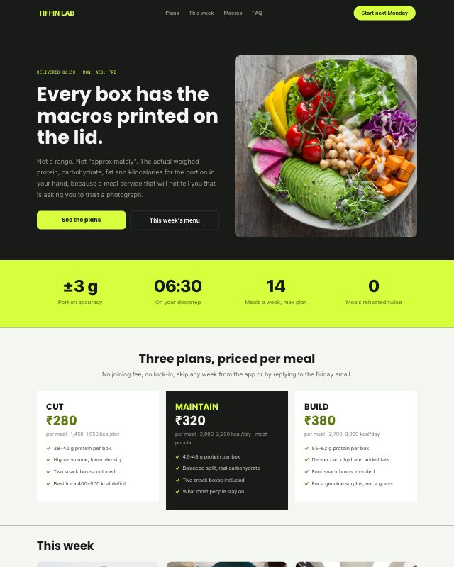 Meal Prep Subscription landing page template — preview