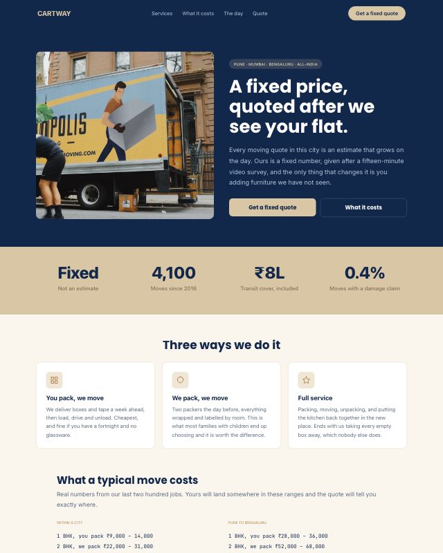Moving Company landing page template — preview