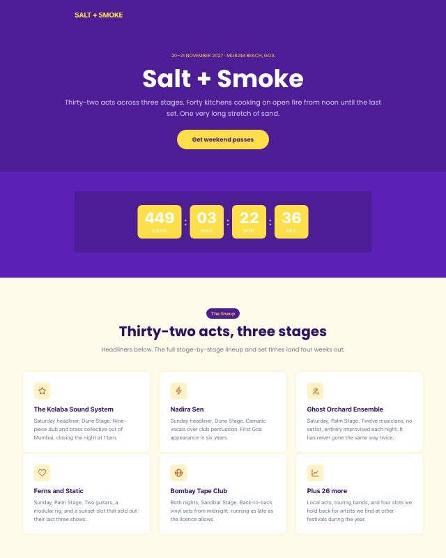Music & Food Festival landing page template — preview