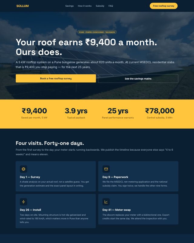 Solar Installation landing page template — preview
