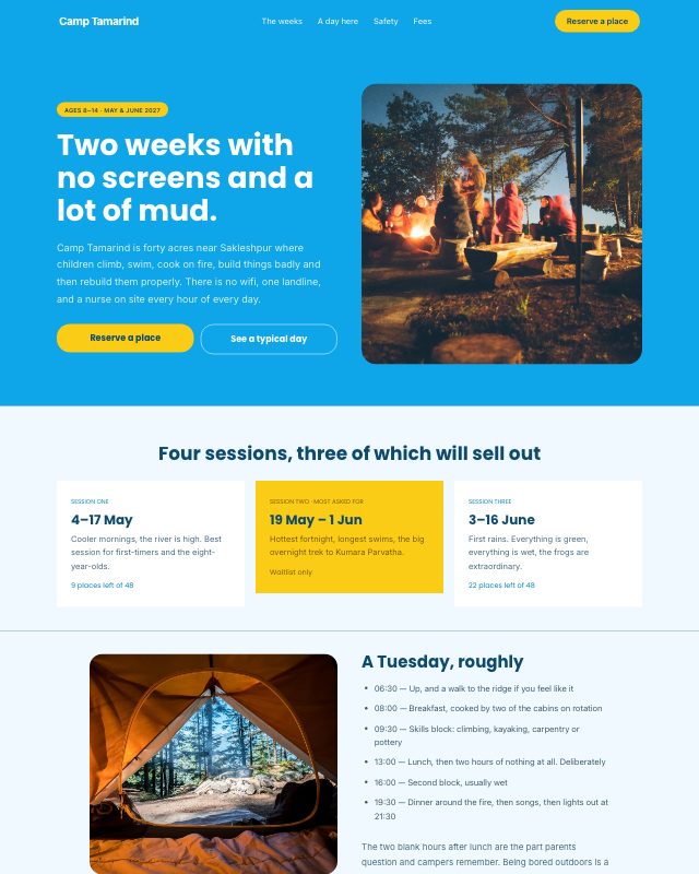 Summer Camp landing page template — preview
