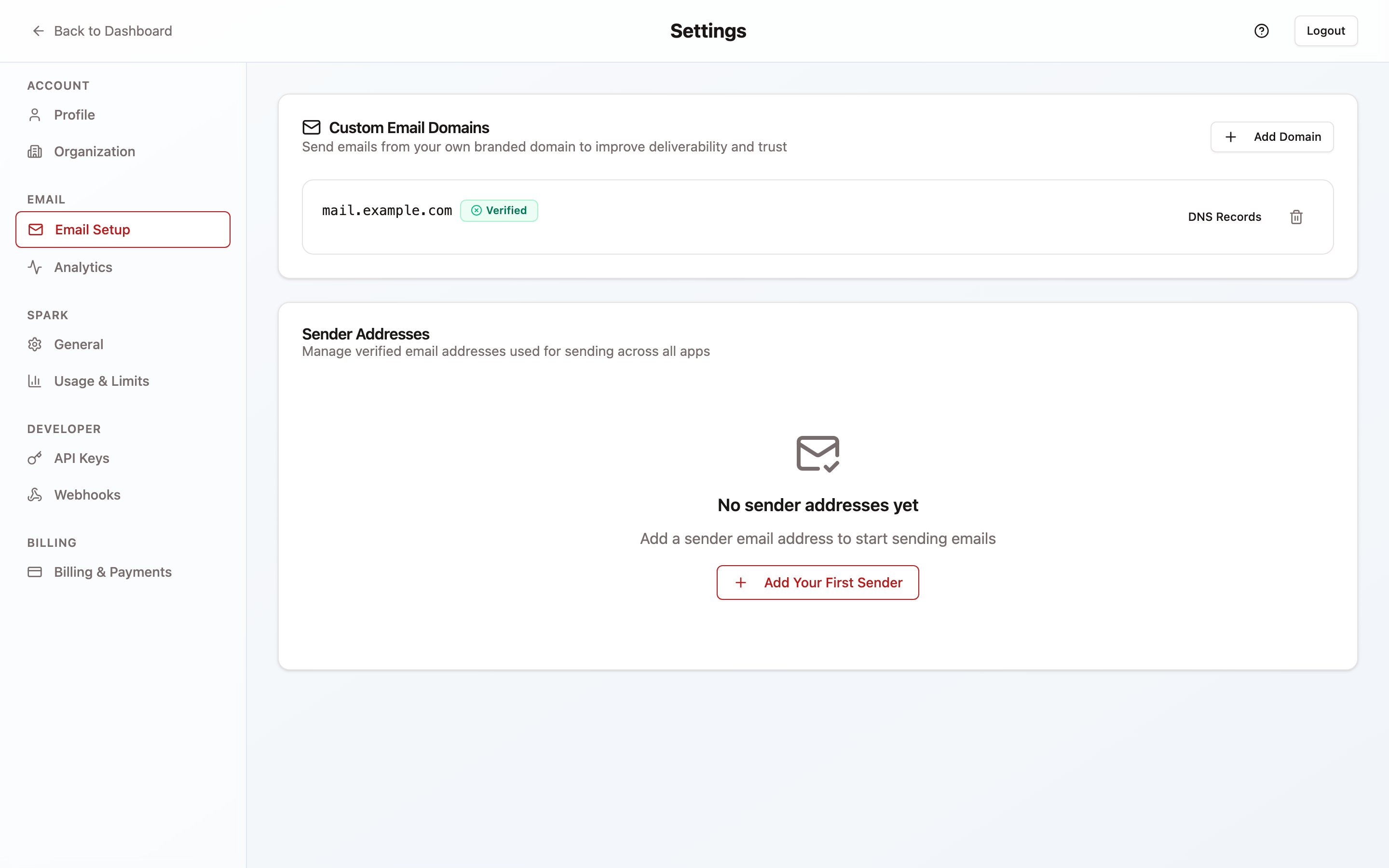 Email setup · DNS records