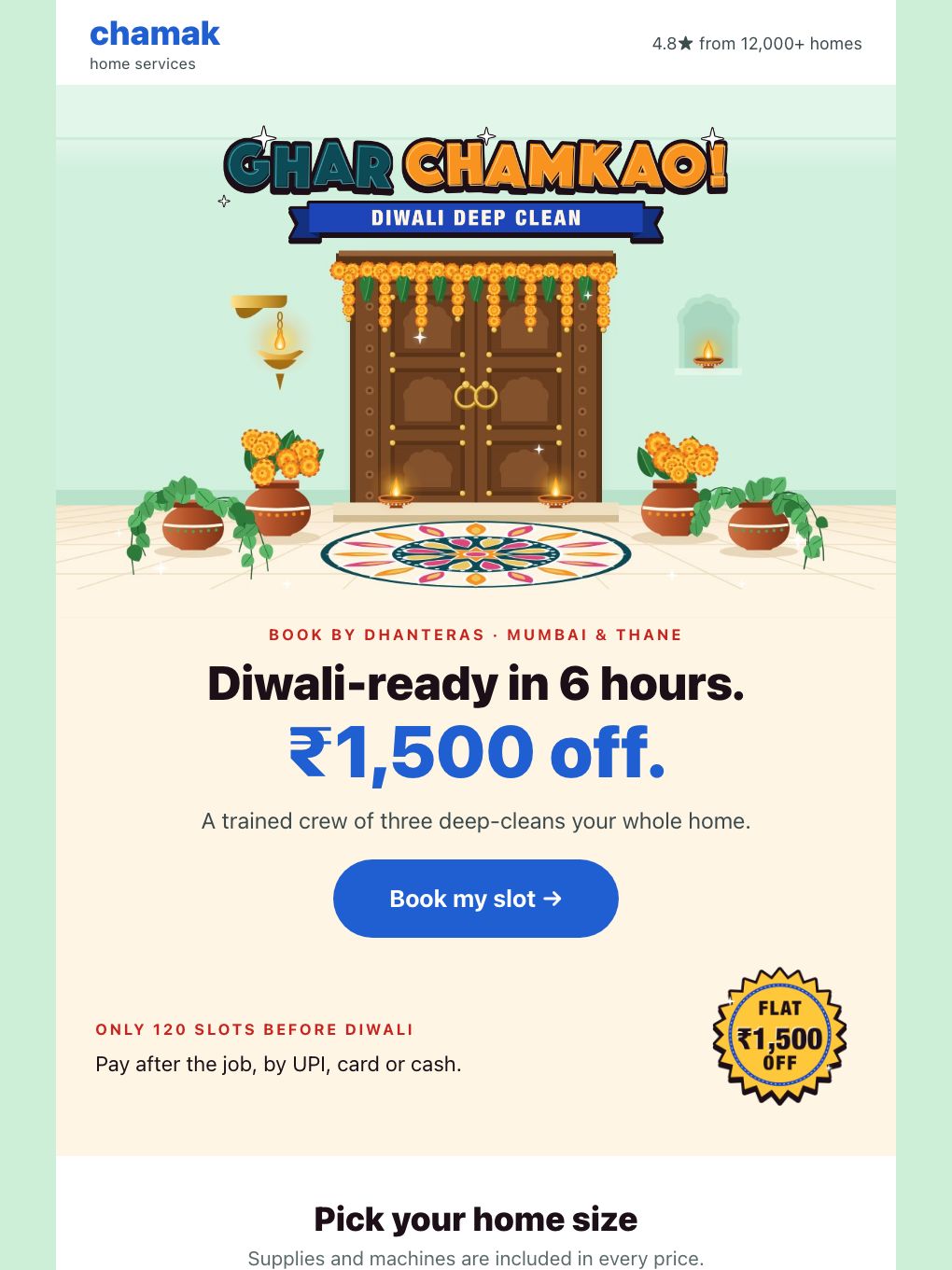 Diwali Deep-Cleaning Booking — Home Services — email template preview