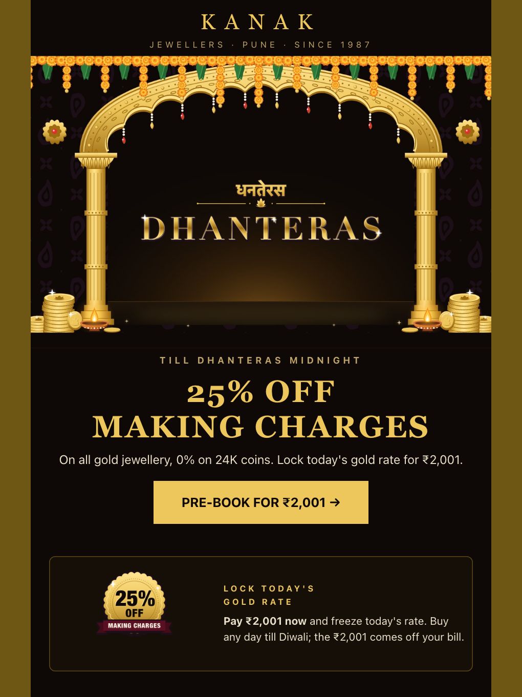 Dhanteras Gold Offer — Jeweller — email template preview