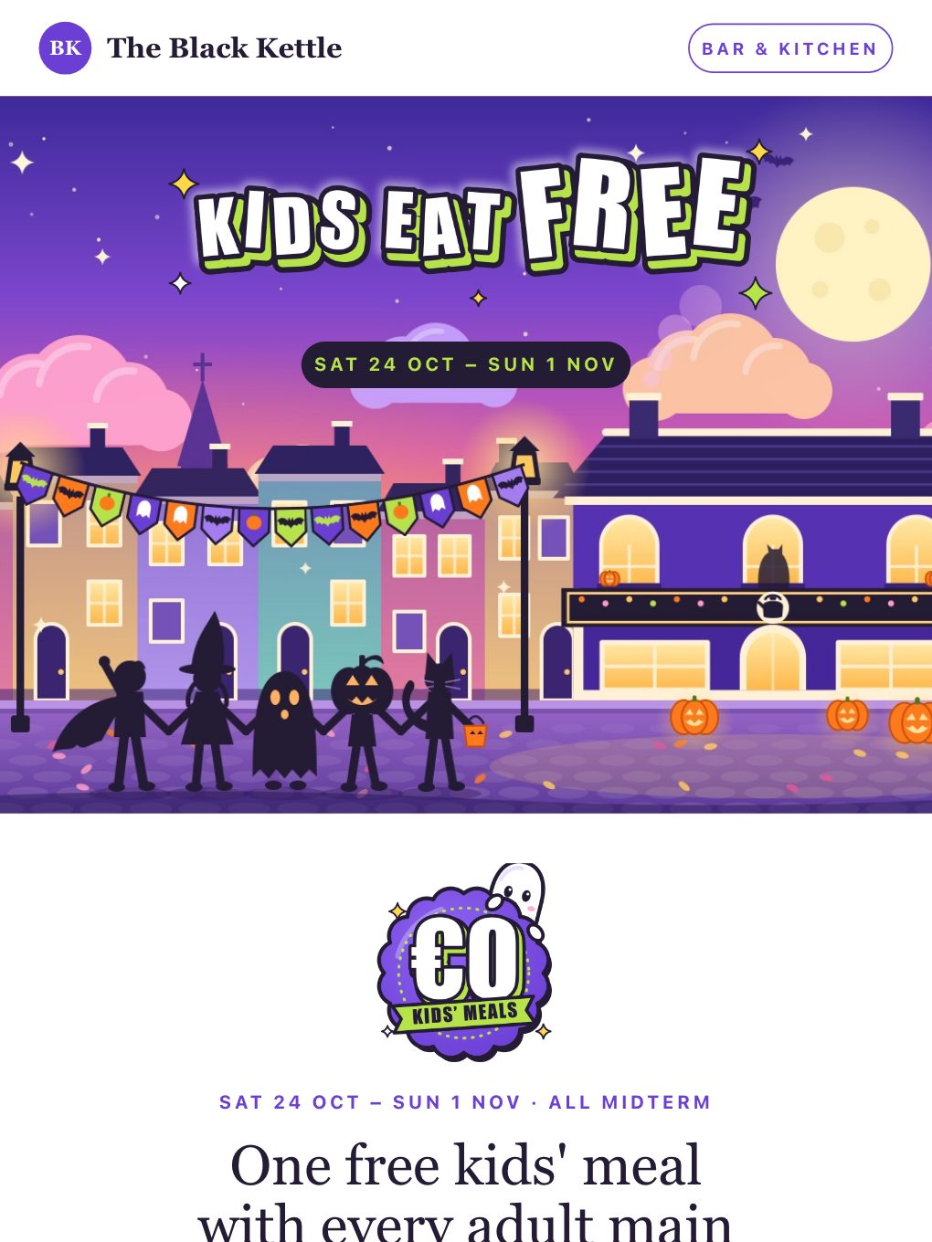 Kids Eat Free in Fancy Dress — Pub & Kitchen — email template preview