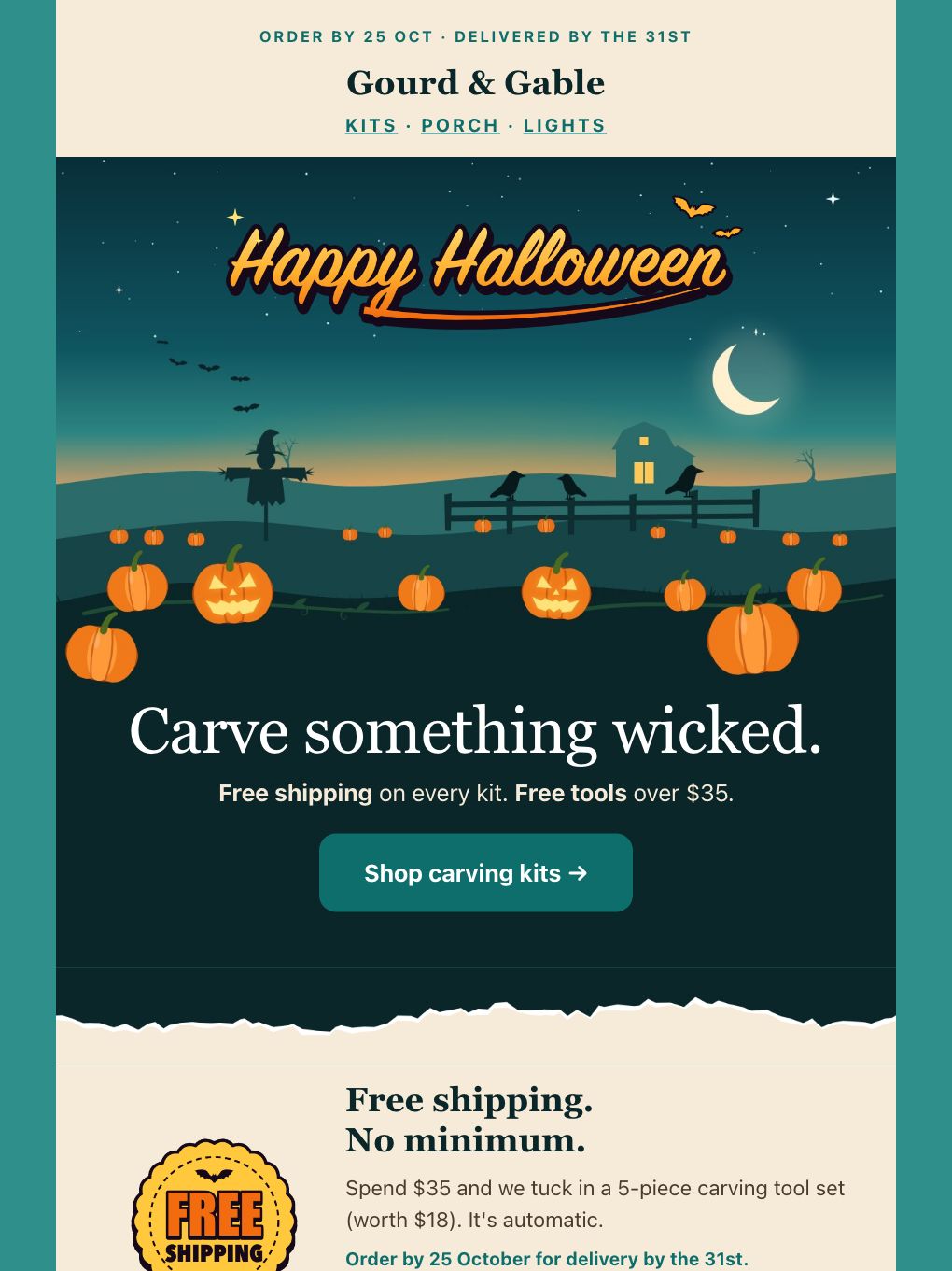 Halloween Free Shipping — Pumpkin & Porch Shop — email template preview